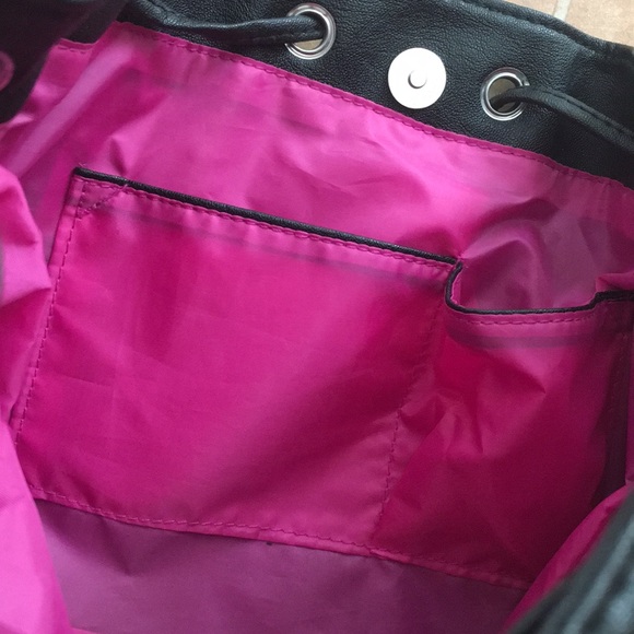 NWOT Material Girl Black Faux Leather Studded Bucket Bag Purse - Picture 5 of 5